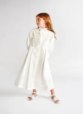 Flower-Embroidered Cotton Dress