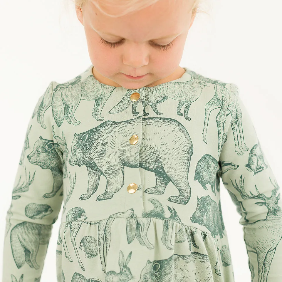Forest Animals Gray Aqua French Terry