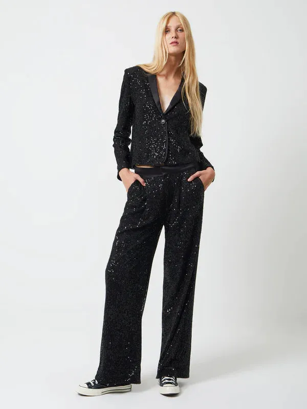 Optimize the title to make it more user-friendly: Black French Connection Alindava Sequin Suit Trousers in Size 74TNG