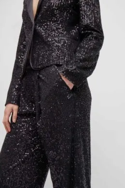 Optimize the title to make it more user-friendly: Black French Connection Alindava Sequin Suit Trousers in Size 74TNG