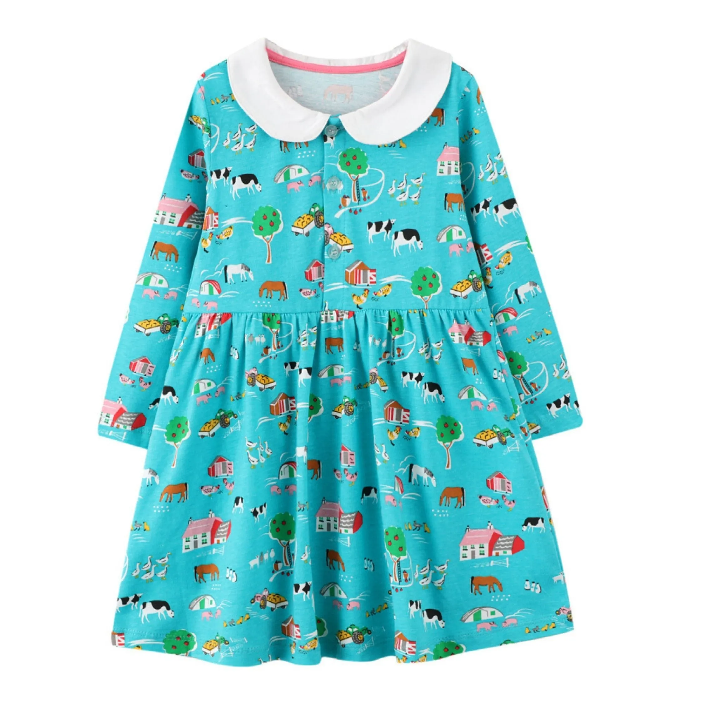 Full Sleeve Beautiful Colourful Theme Girls Dress, Blue