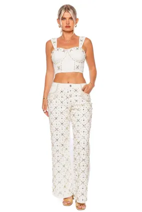 Hand Beaded Wide Leg Jeans