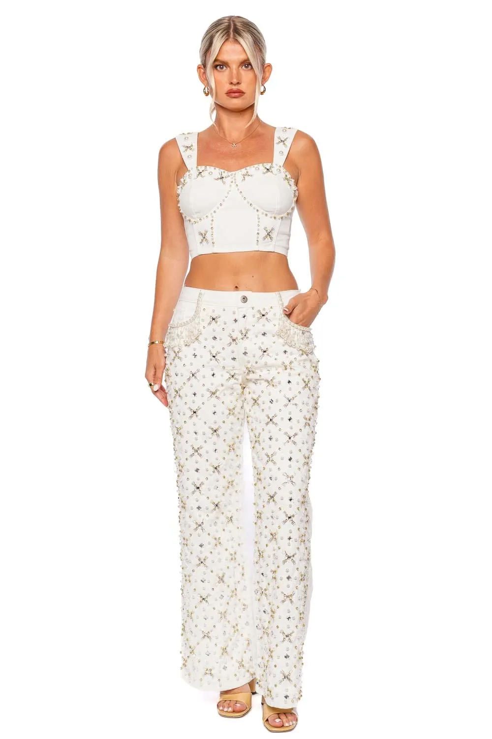 Hand Beaded Wide Leg Jeans