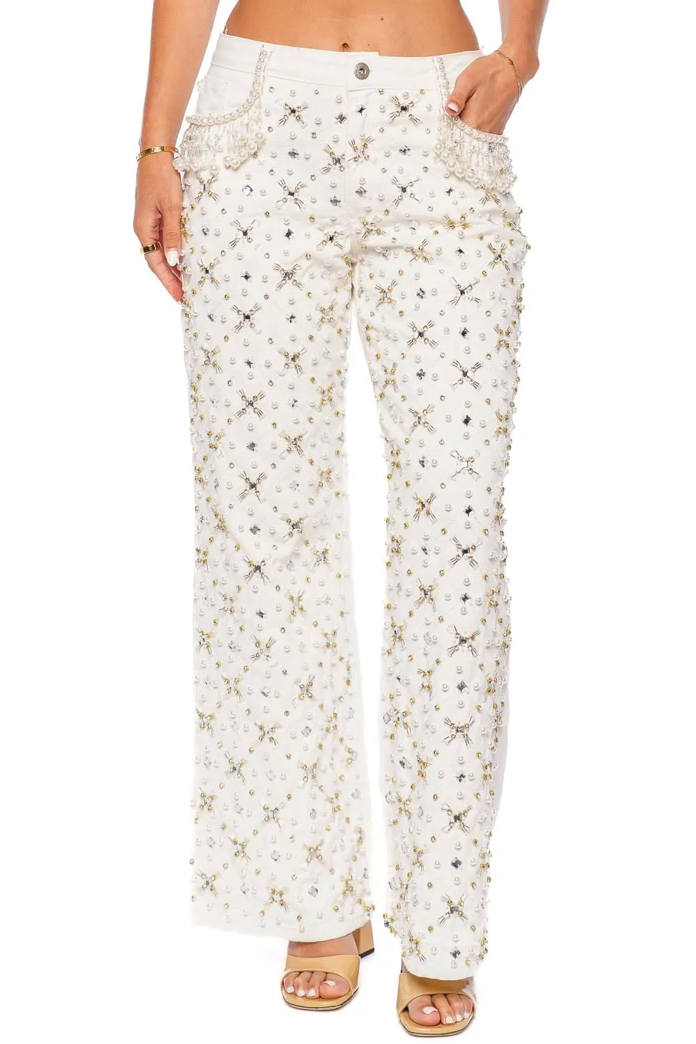 Hand Beaded Wide Leg Jeans