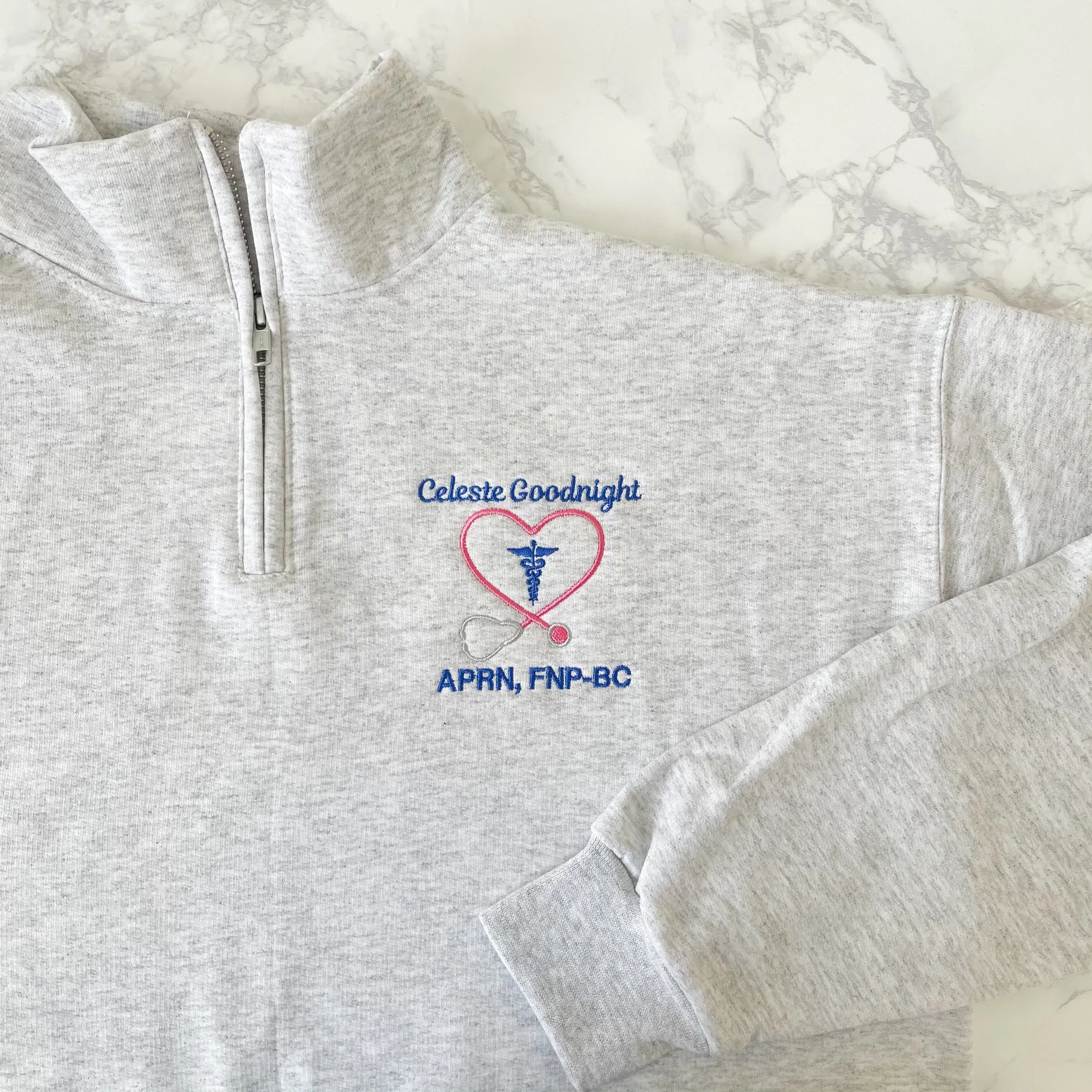 Heart Stethoscope With Caduceus Quarter Zip Sweatshirts