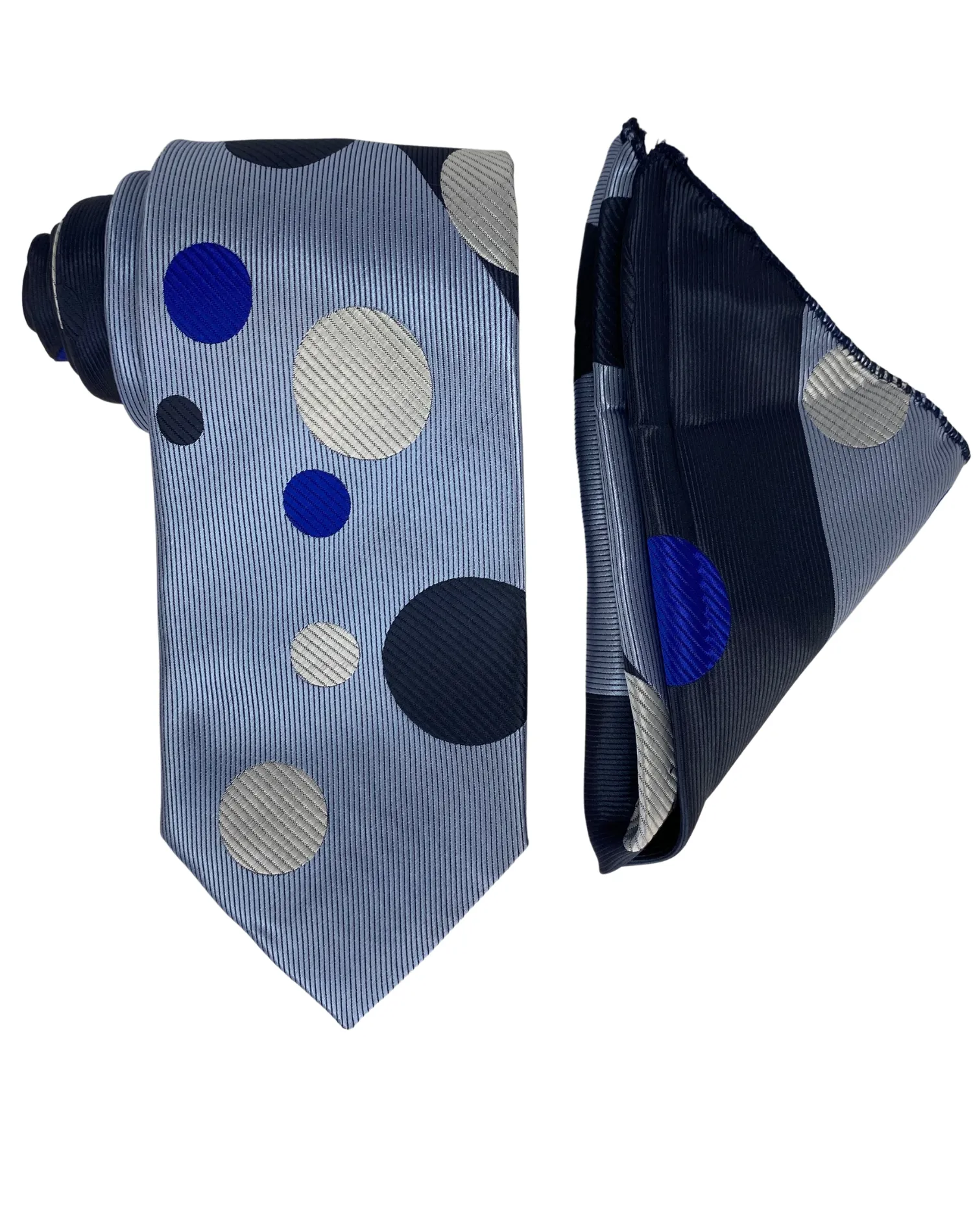 Henri Picard Polka Dot Tie and Handkerchief - Blue