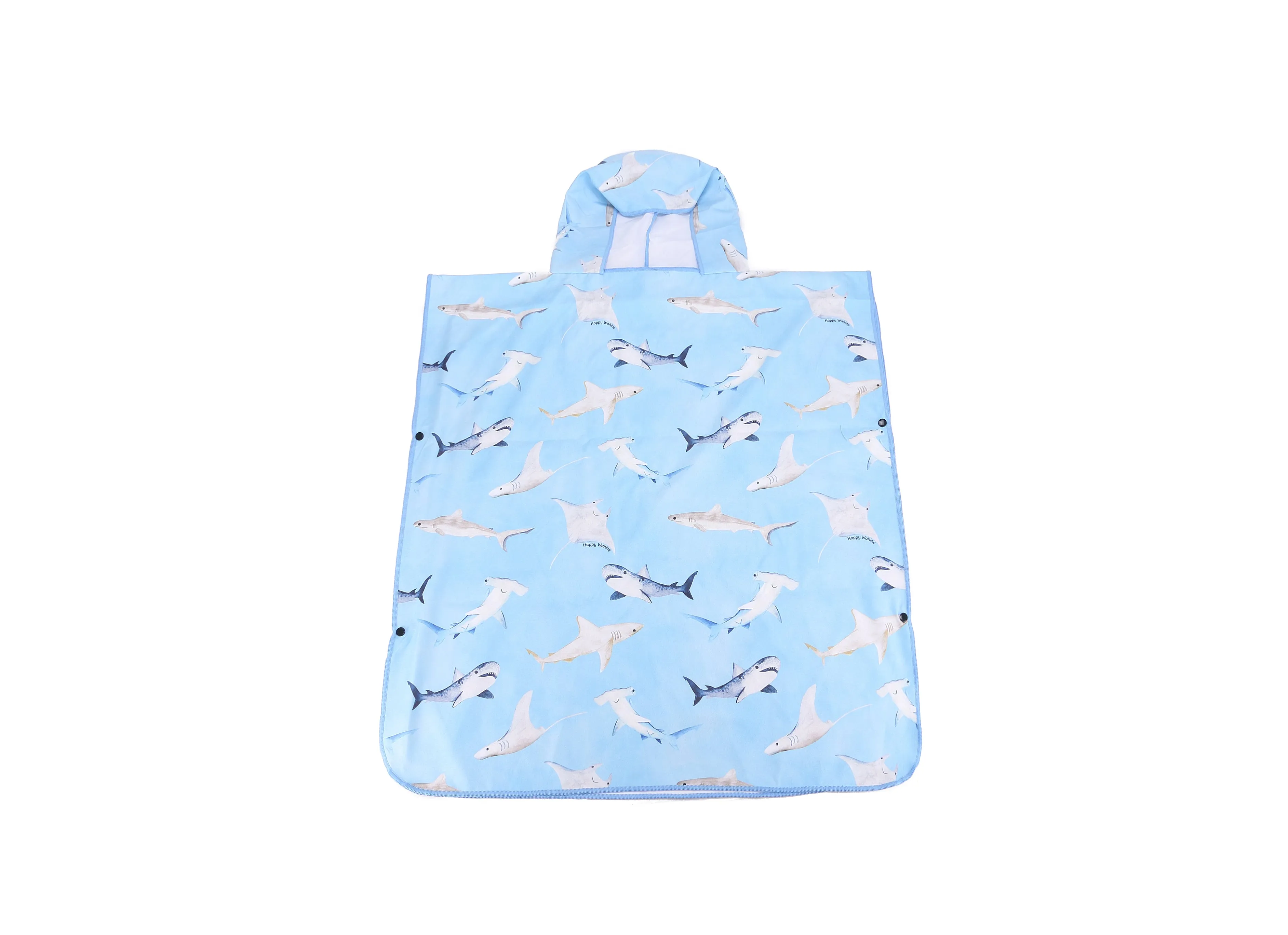 Hooded Beach Towel Poncho Teenager Happy Sharks Blue