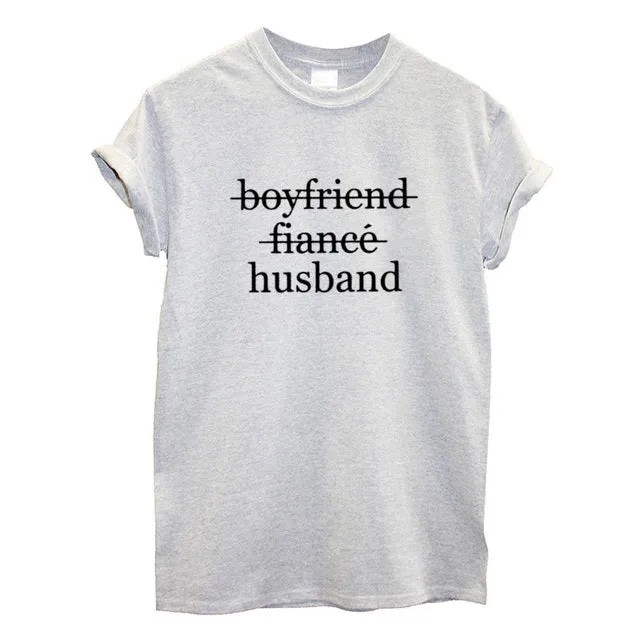 Husband and wife matching shirts