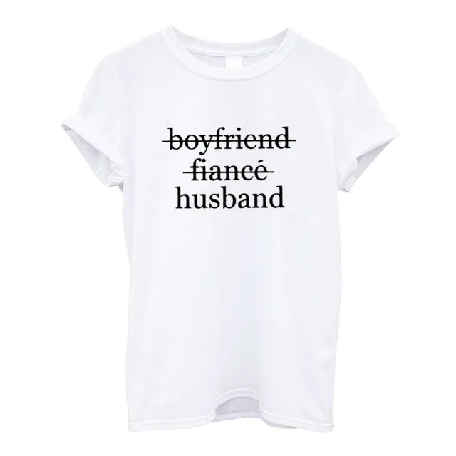 Husband and wife matching shirts
