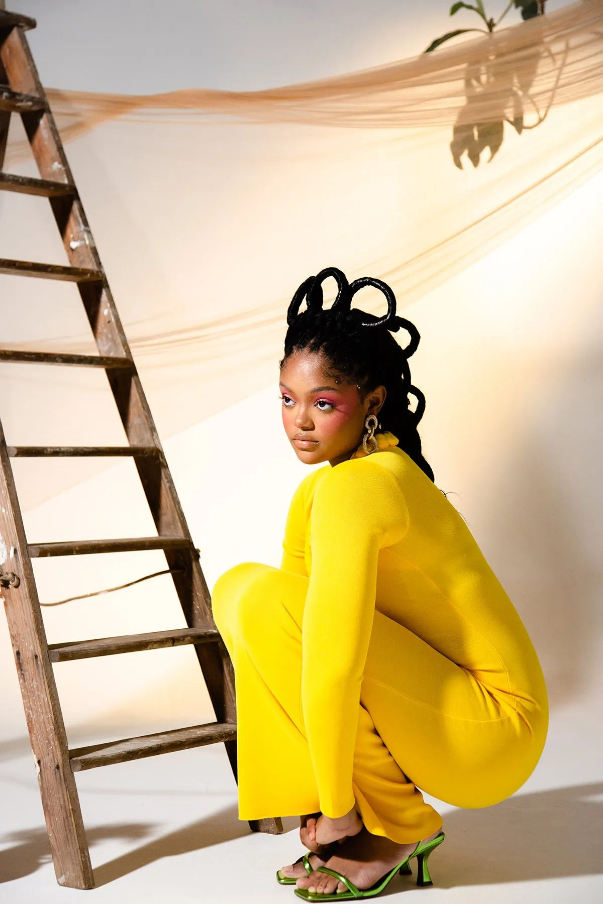 Imade Knitted Long Sleeve Braid Dress - Yellow