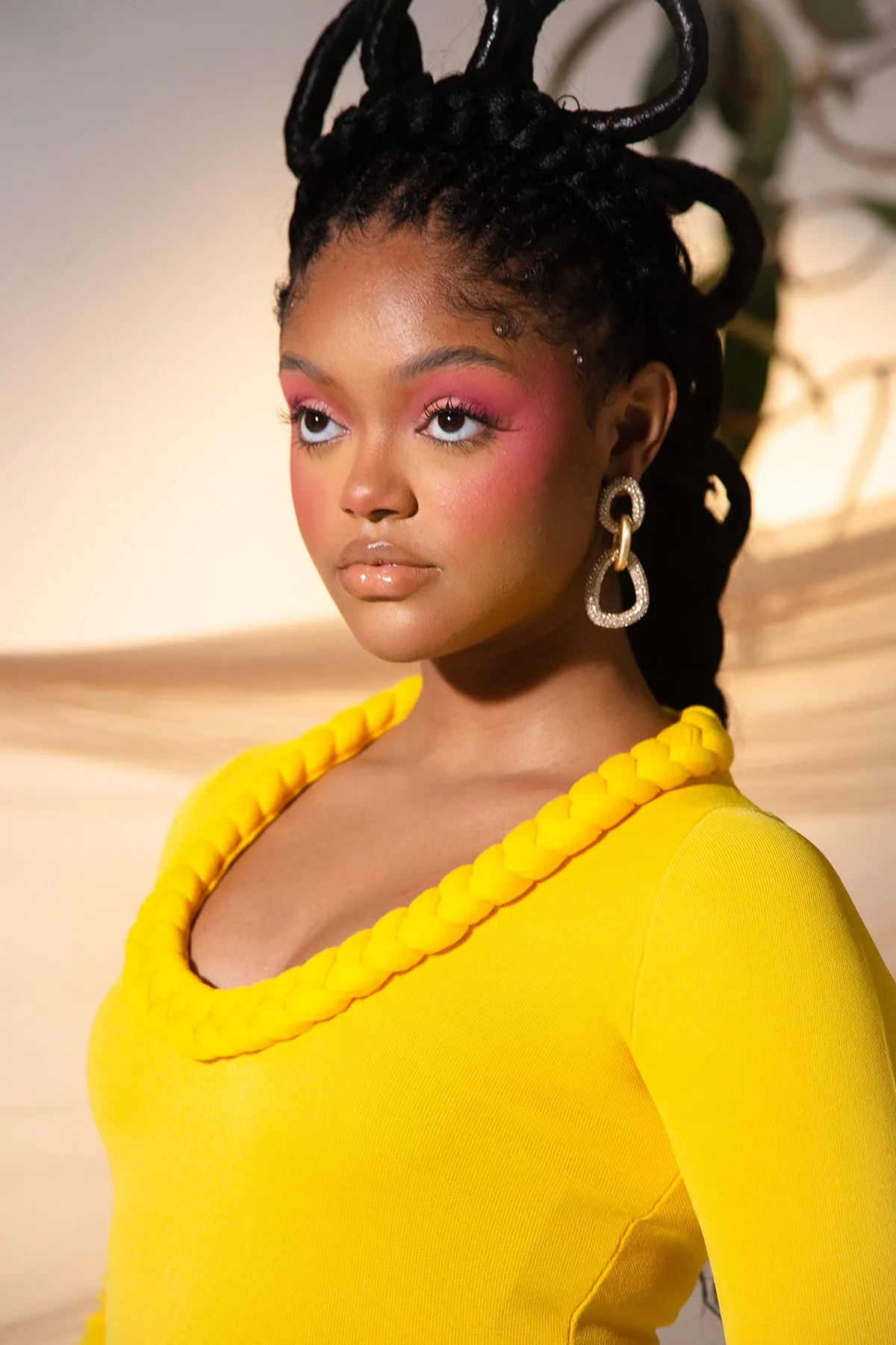 Imade Knitted Long Sleeve Braid Dress - Yellow