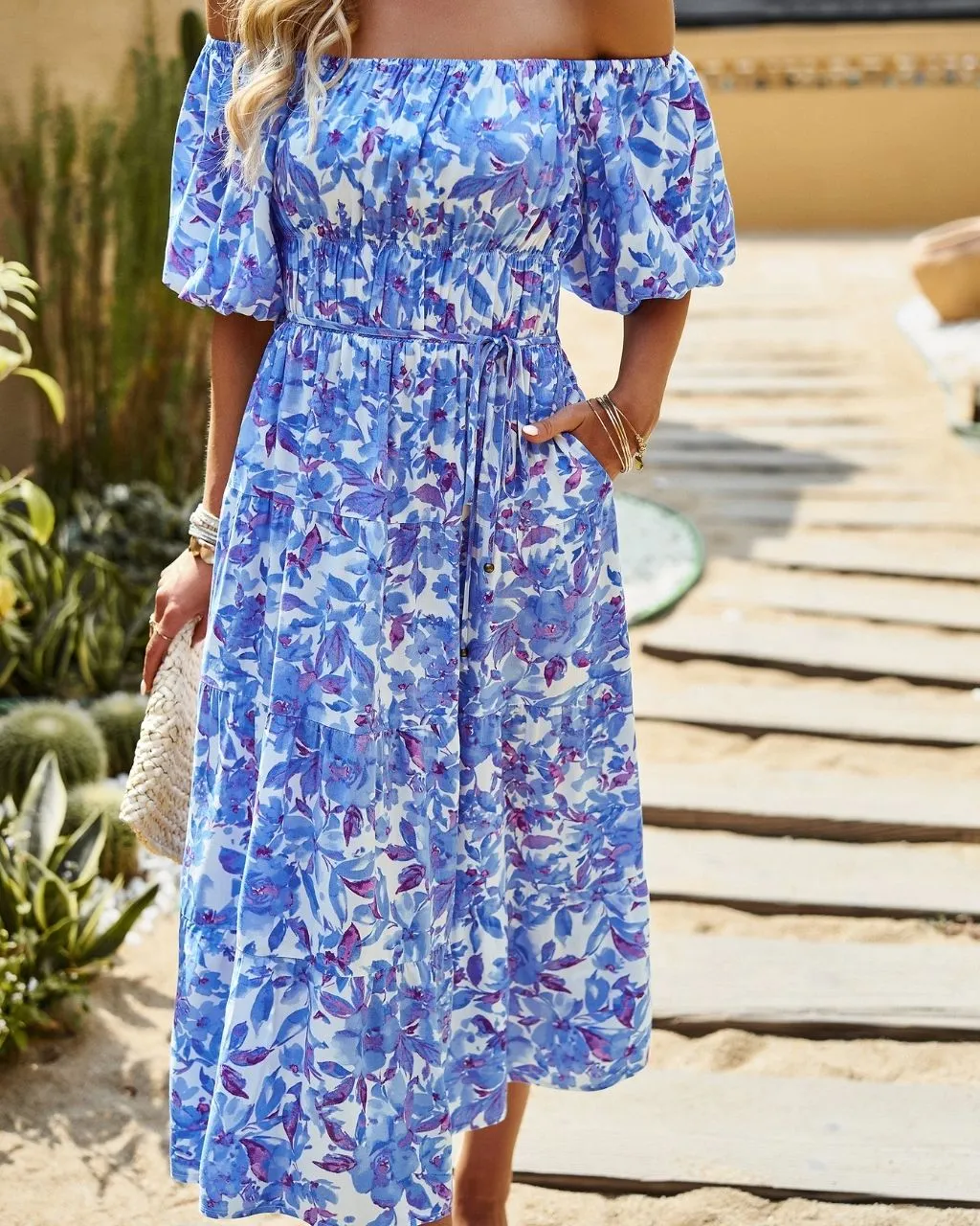 Isla Floral Midi Dress - Blue