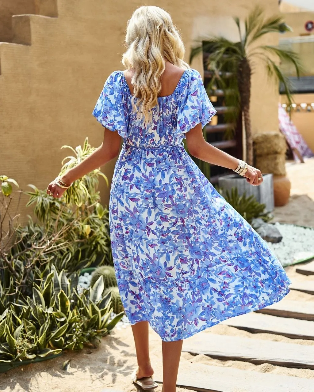 Isla Floral Midi Dress - Blue