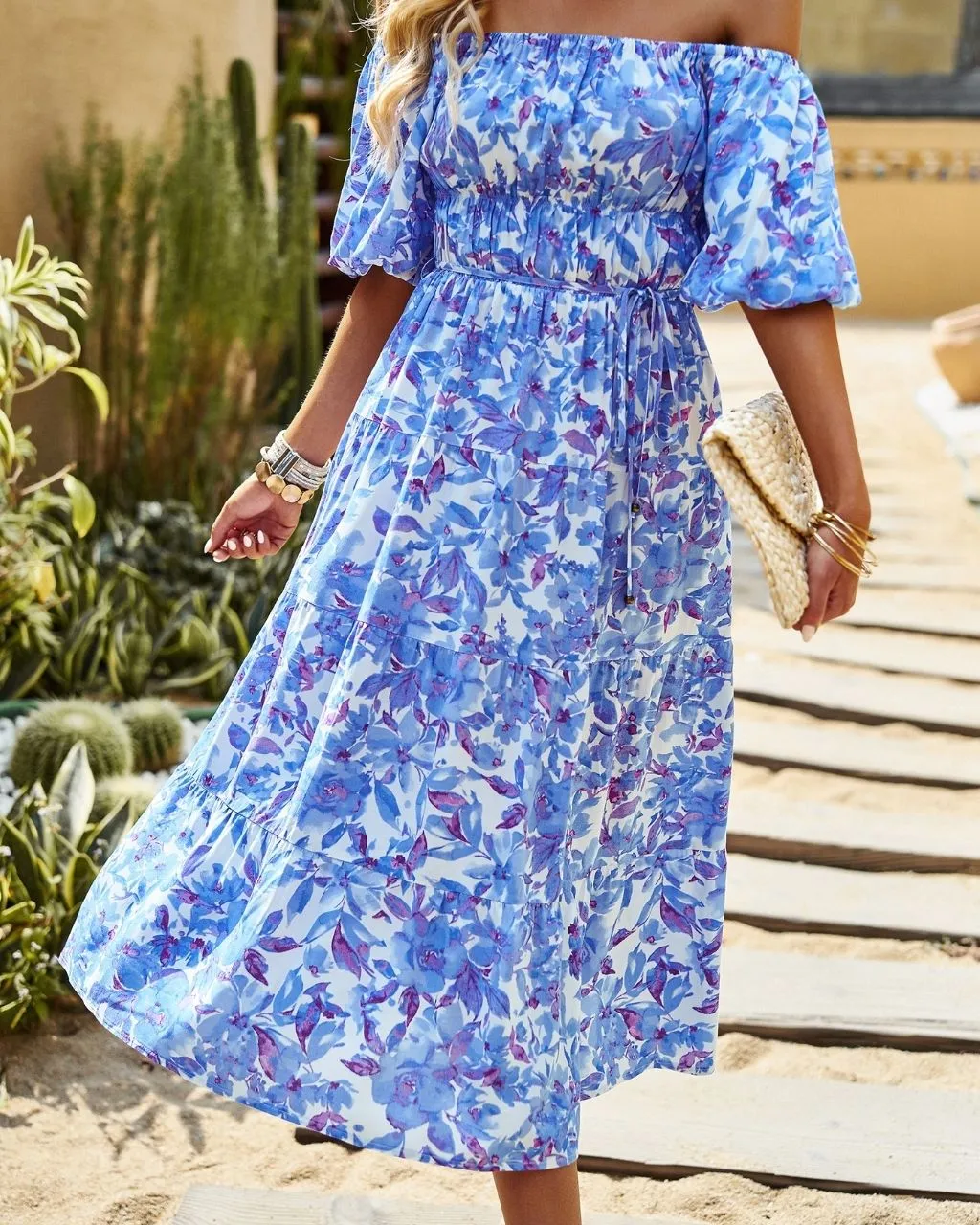 Isla Floral Midi Dress - Blue