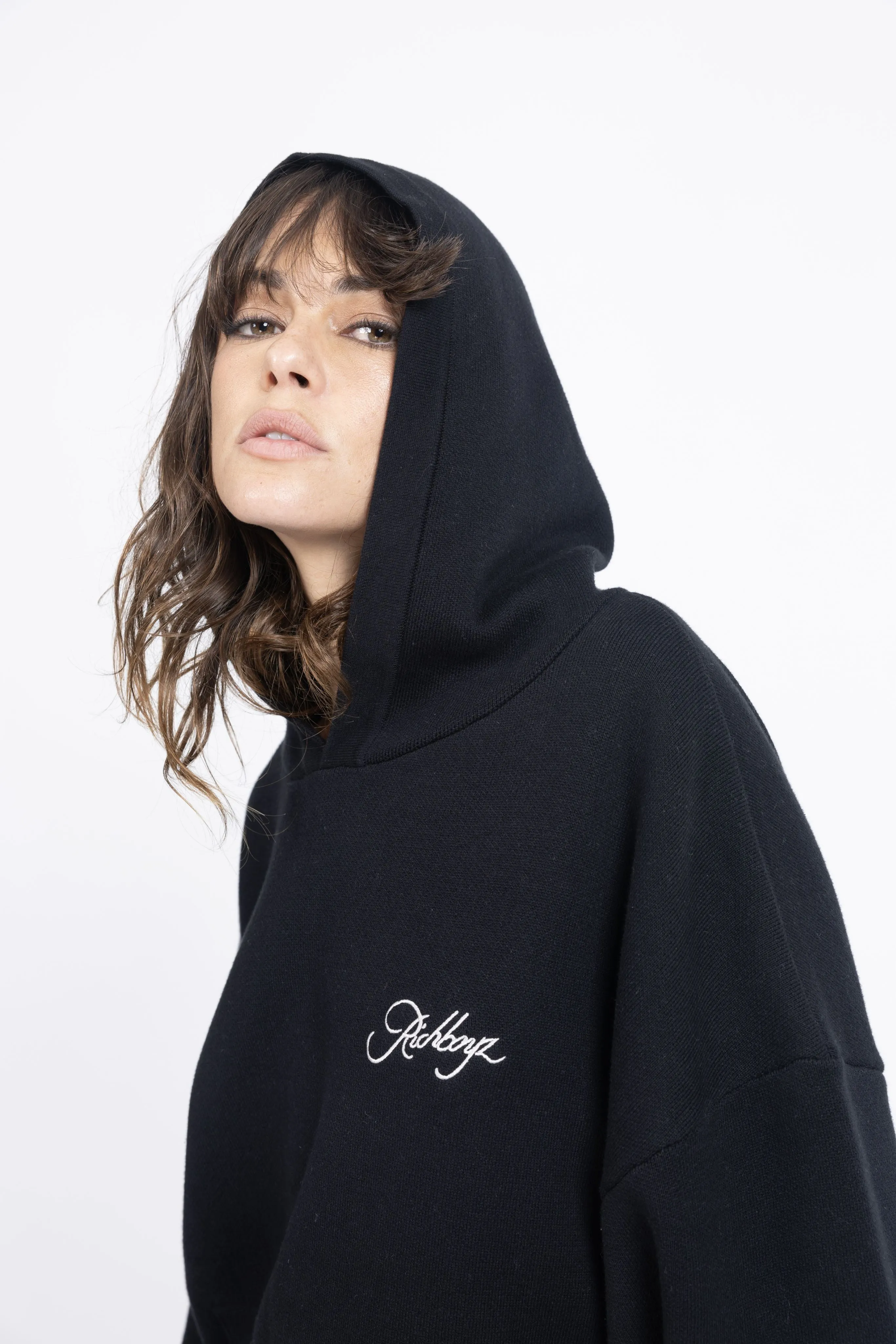 Obsidian Knitted Hoodie with Enhanced Features