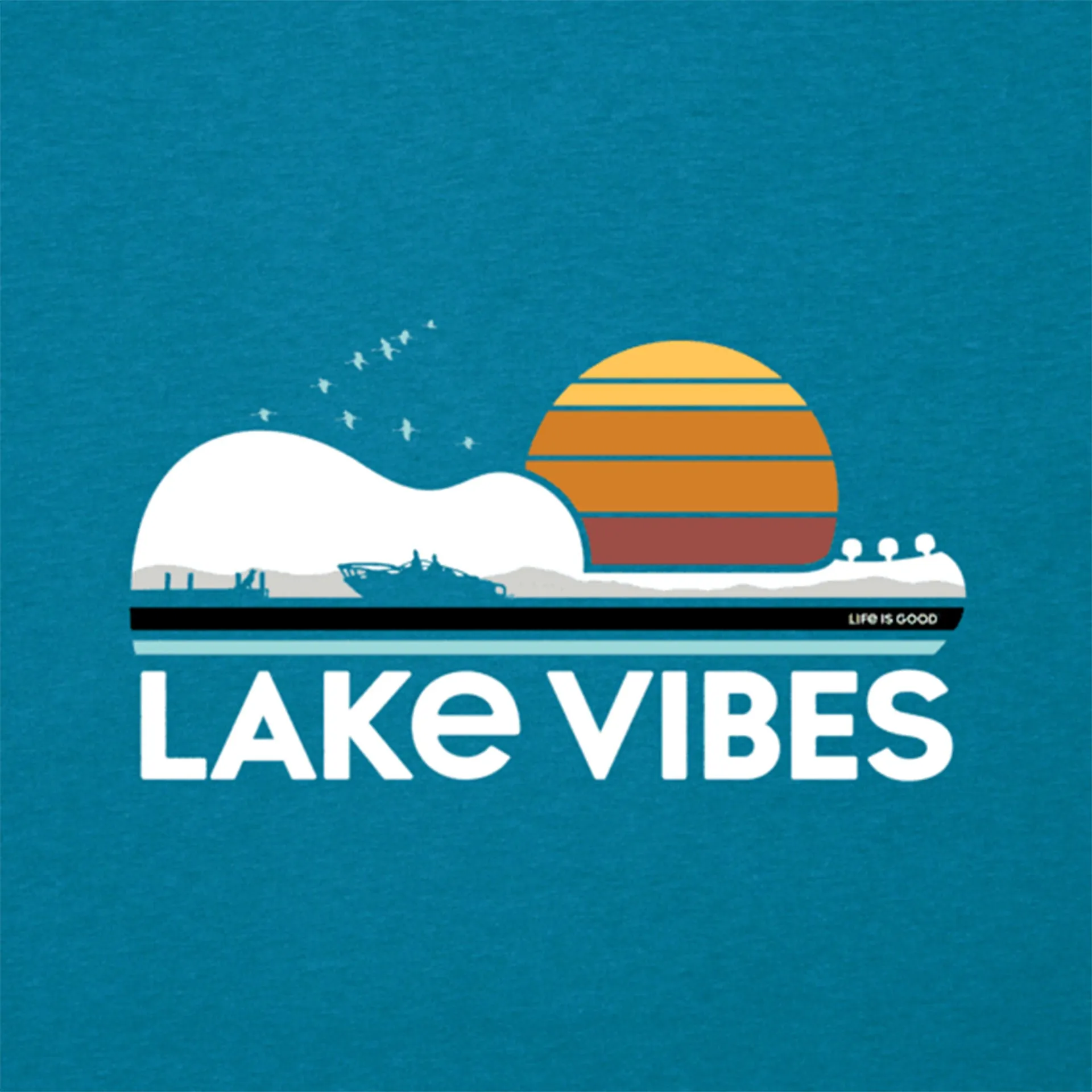 Life is Good Guitar Lake Vibes Cool Tee - Passion Blue