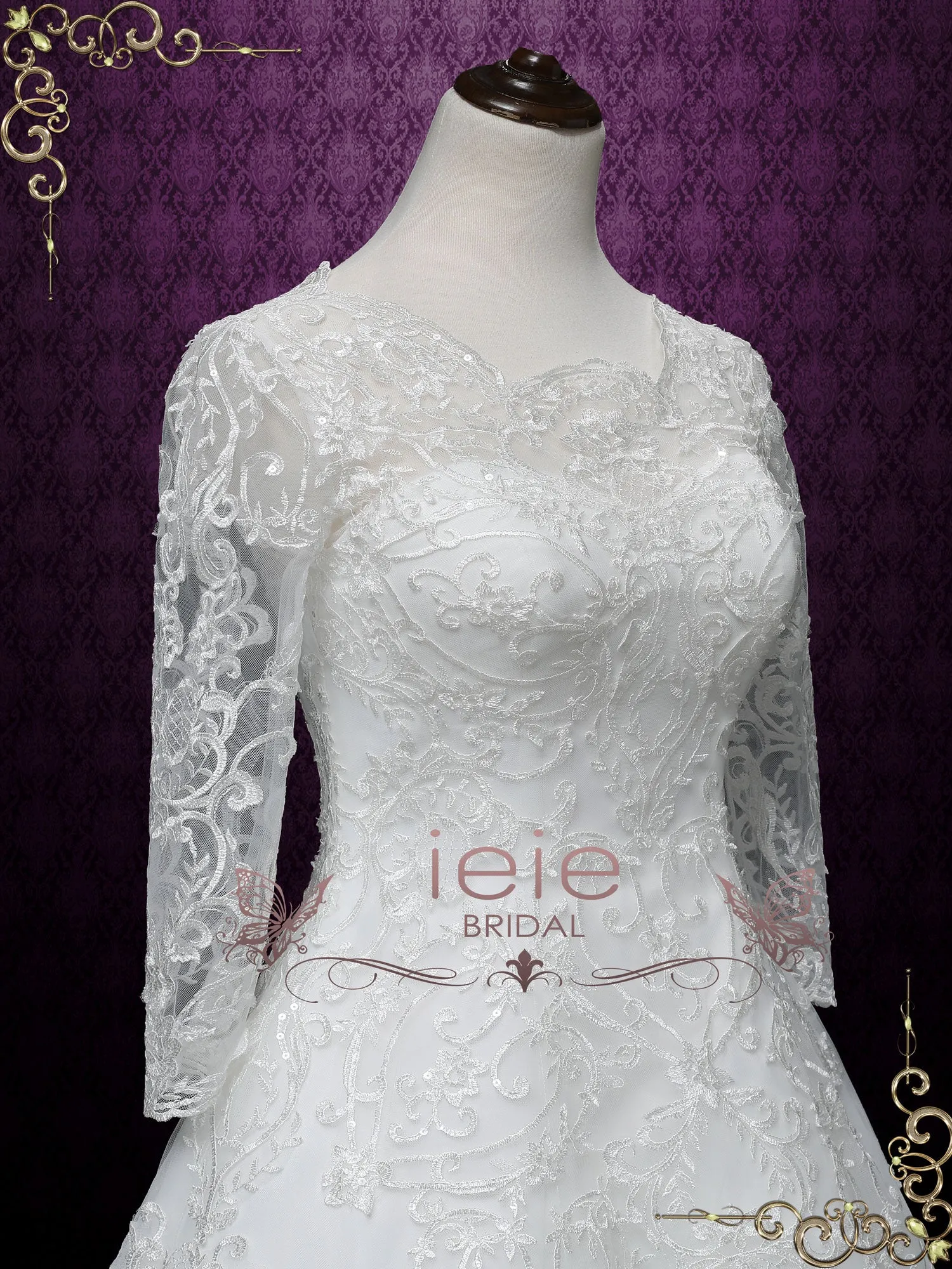 Long Sleeves Lace A-line Wedding Dress | AUGUSTINE