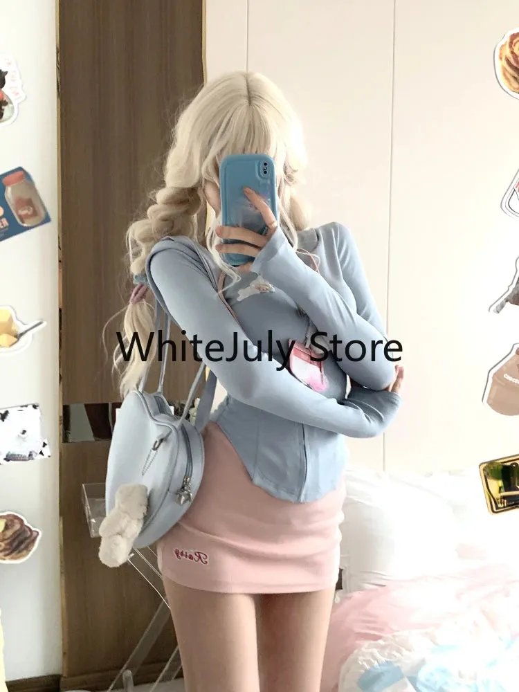 LVSANW 2 Piece Skirts Set Women Casual Bodycon Sweatshirts Y2k Crop Tops   Mini Skirts Kawaii Dress Suits Tracksuits Female 2024 Autumn