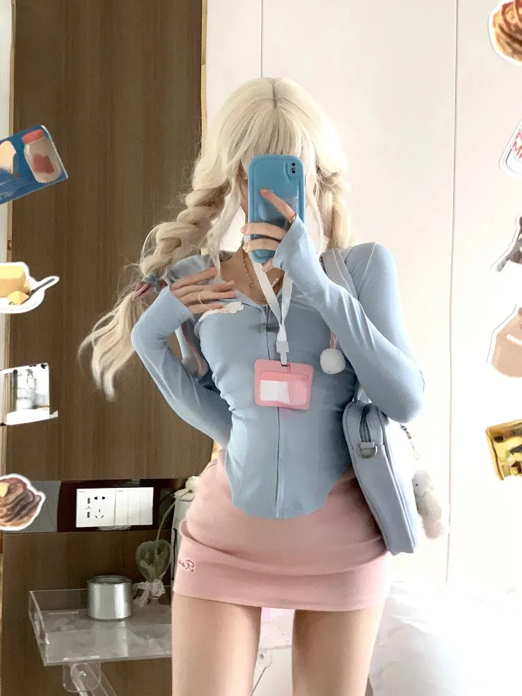 LVSANW 2 Piece Skirts Set Women Casual Bodycon Sweatshirts Y2k Crop Tops   Mini Skirts Kawaii Dress Suits Tracksuits Female 2024 Autumn