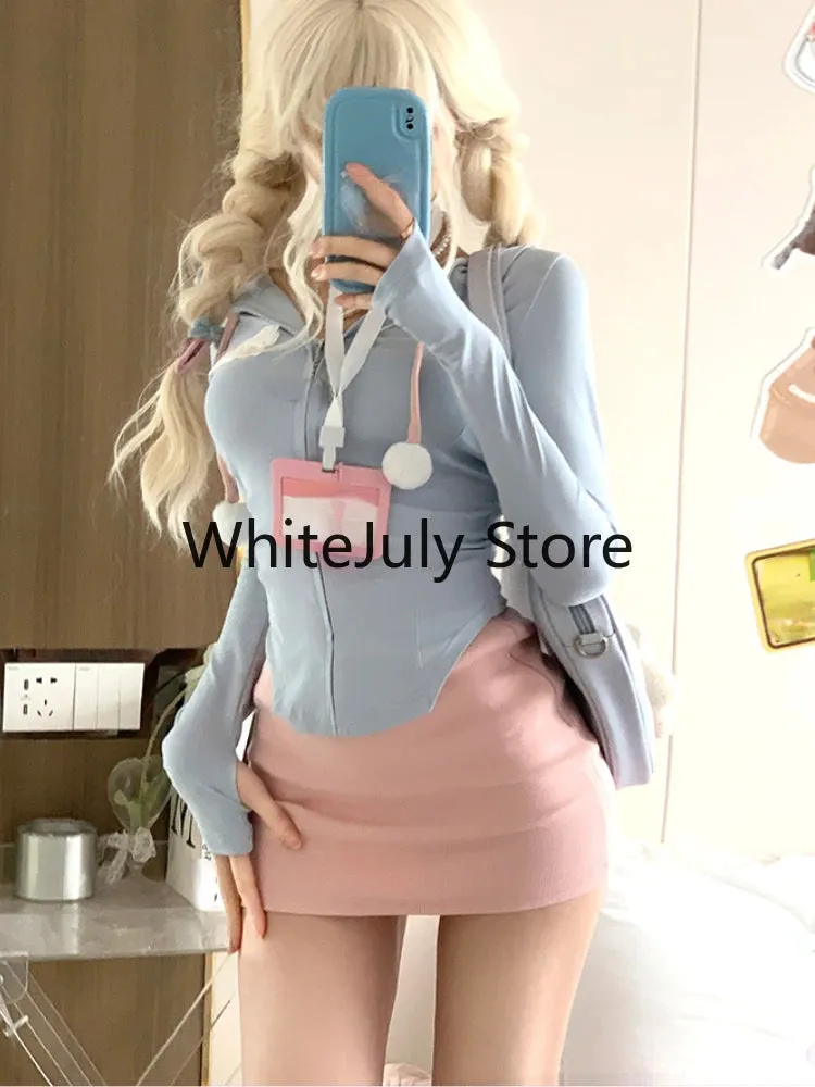LVSANW 2 Piece Skirts Set Women Casual Bodycon Sweatshirts Y2k Crop Tops   Mini Skirts Kawaii Dress Suits Tracksuits Female 2024 Autumn