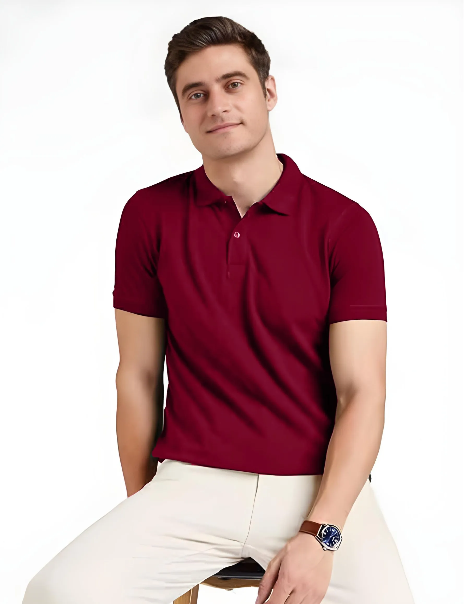 Men's Regular Fit Polo Neck Half Sleeve Solid Uniform T-Shirt | Polo T-Shirt for Men (Maroon)