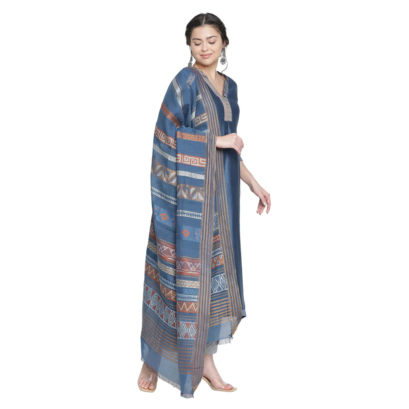 Plain Woven Cotton Silk Blue Unstitched Suit Co-ords Set