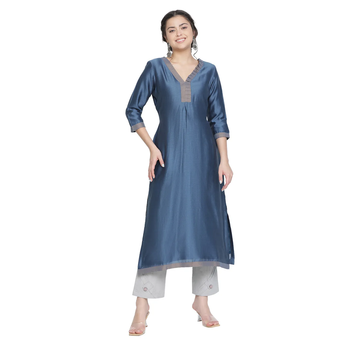 Plain Woven Cotton Silk Blue Unstitched Suit Co-ords Set