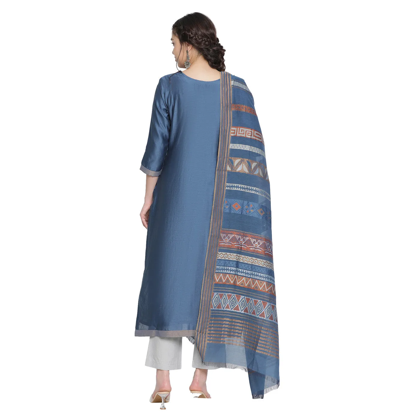 Plain Woven Cotton Silk Blue Unstitched Suit Co-ords Set