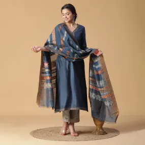 Plain Woven Cotton Silk Blue Unstitched Suit Co-ords Set
