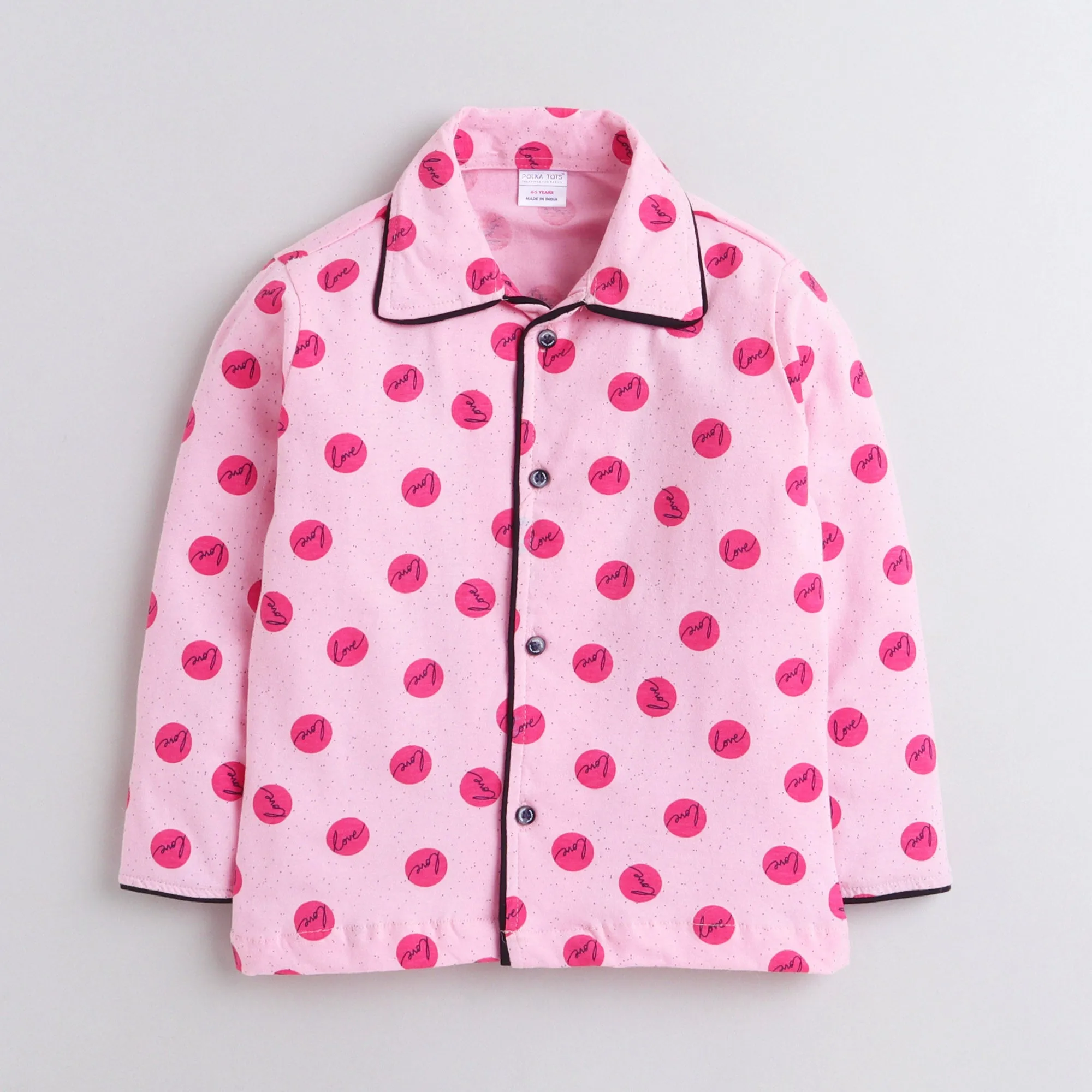 Polka Tots Full Sleeve Night Suit Pair Love - Pink
