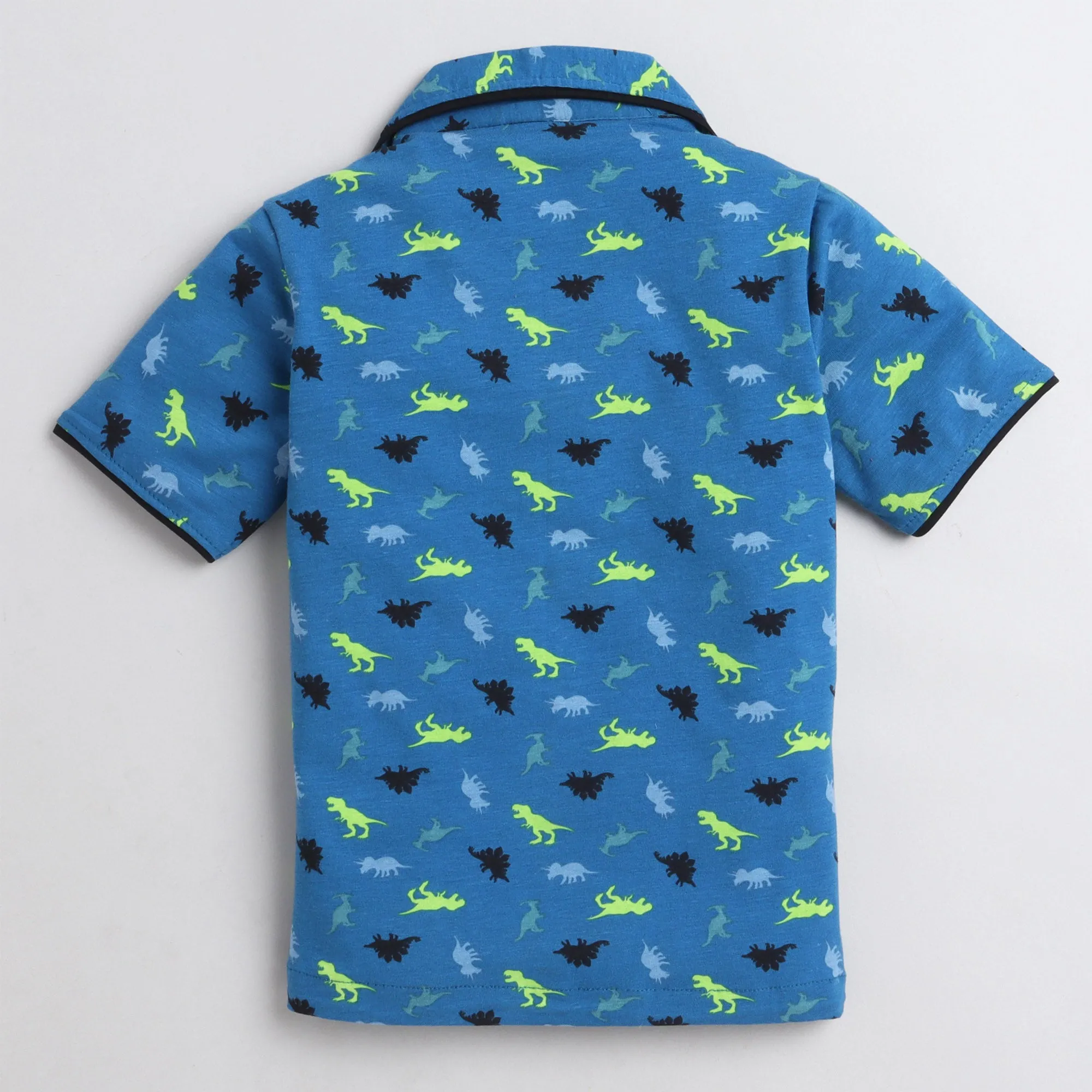 Polka Tots Half Sleeve Night Suit Cotton Pair Dinosaur - Blue