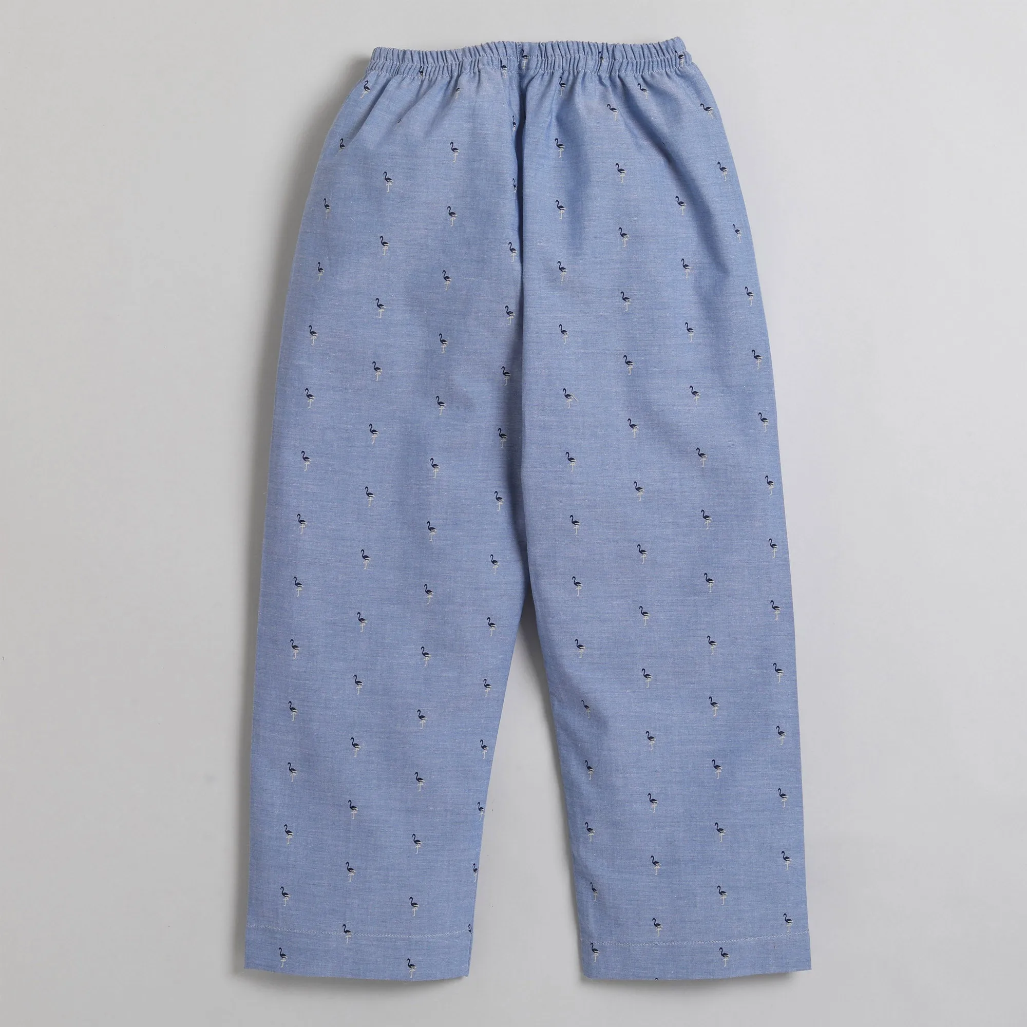 Polka Tots Half Sleeve Night Suit Pair 100% Cotton Flamingo Print   - Navy Blue