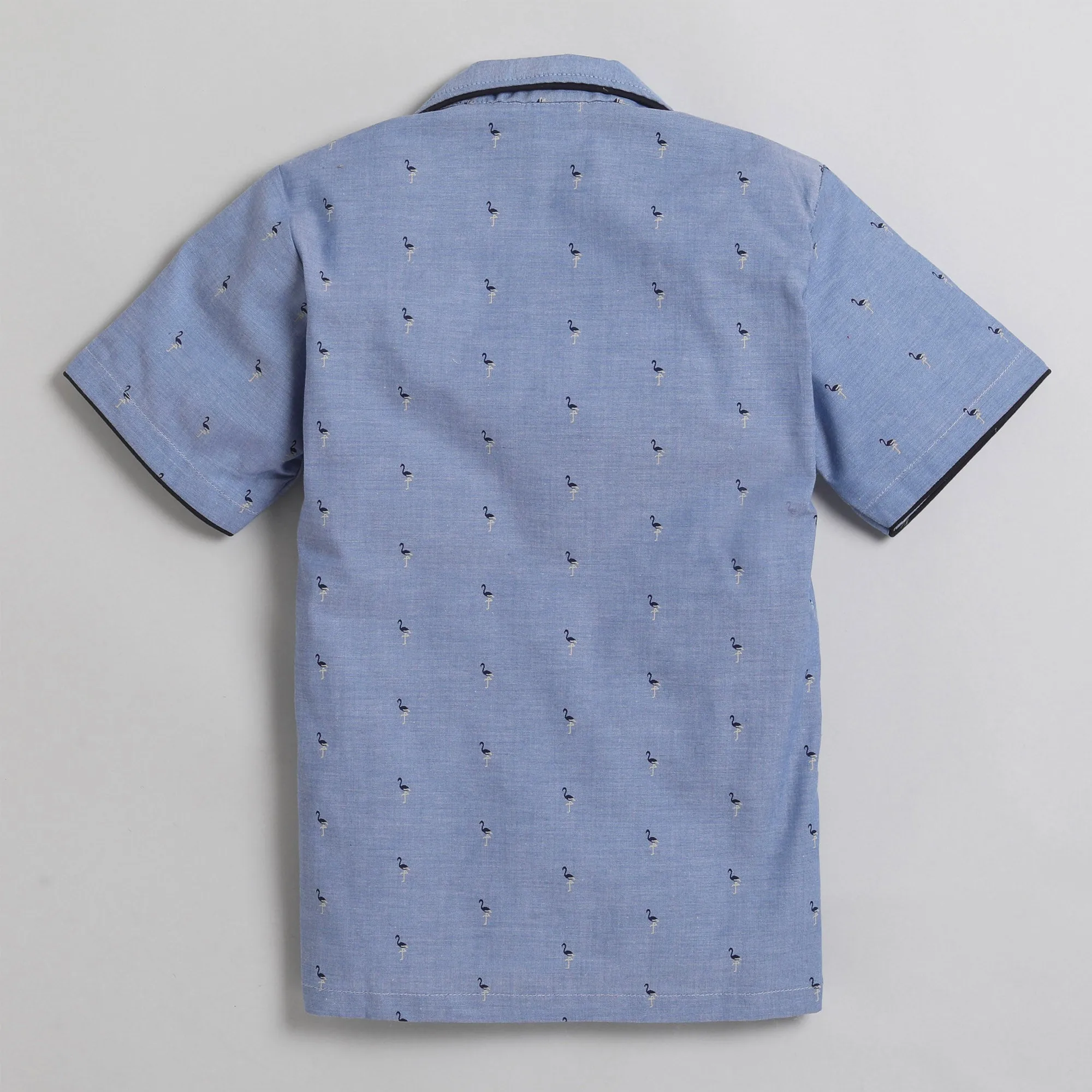 Polka Tots Half Sleeve Night Suit Pair 100% Cotton Flamingo Print   - Navy Blue