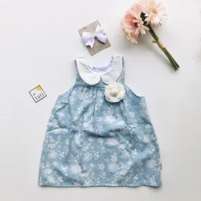 Tea Rose Dress in Soft Denim Floral Print