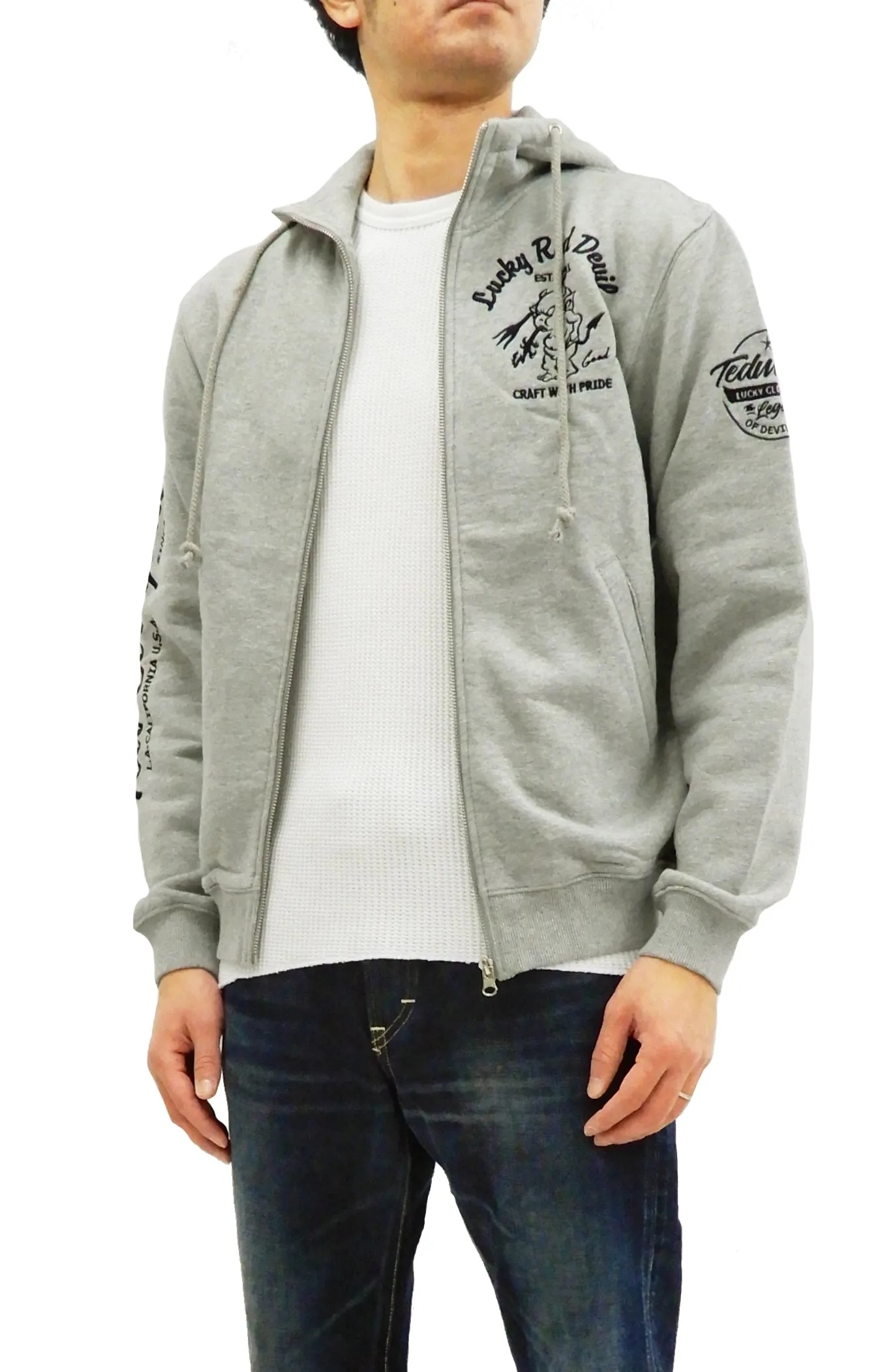 Tedman Men's Full Zip Hoodie Zip-Up Embroidered Hooded Sweatshirt TDSP-150 Ash-Gray