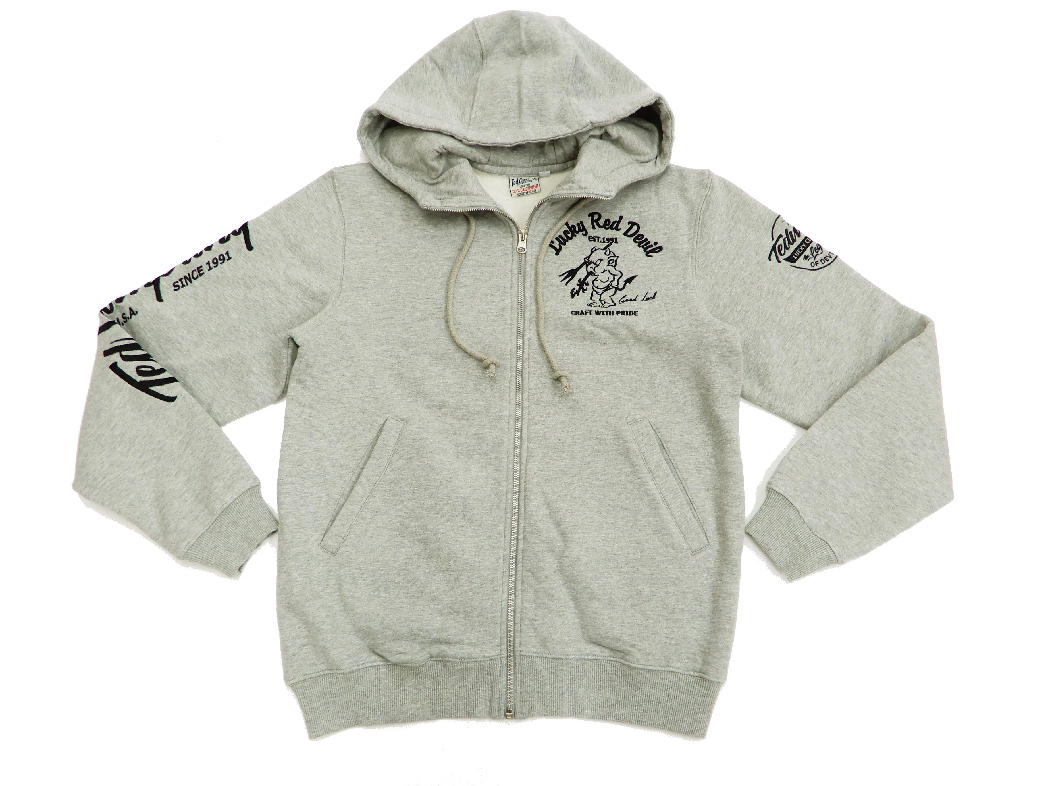 Tedman Men's Full Zip Hoodie Zip-Up Embroidered Hooded Sweatshirt TDSP-150 Ash-Gray