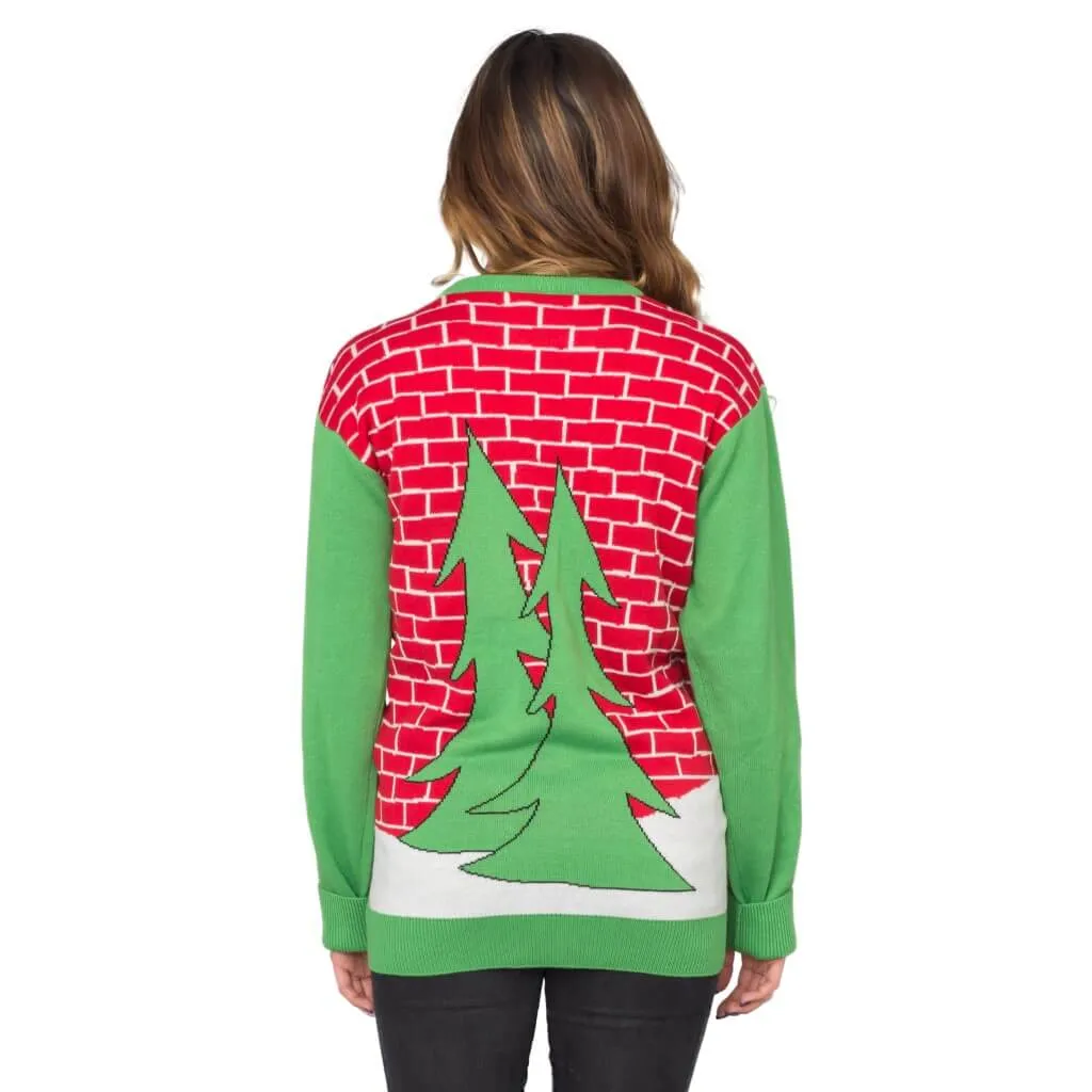 Womens Festive Santa Ugly Christmas Sweater with Beer Holder Stocking