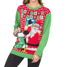 Womens Festive Santa Ugly Christmas Sweater with Beer Holder Stocking
