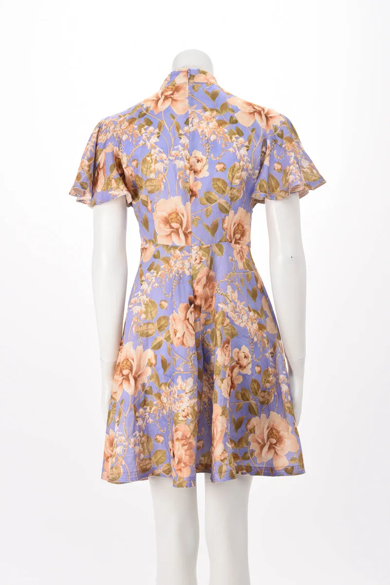 Zimmermann Lilac Floral Linen Rosa Flutter Mini Dress 1